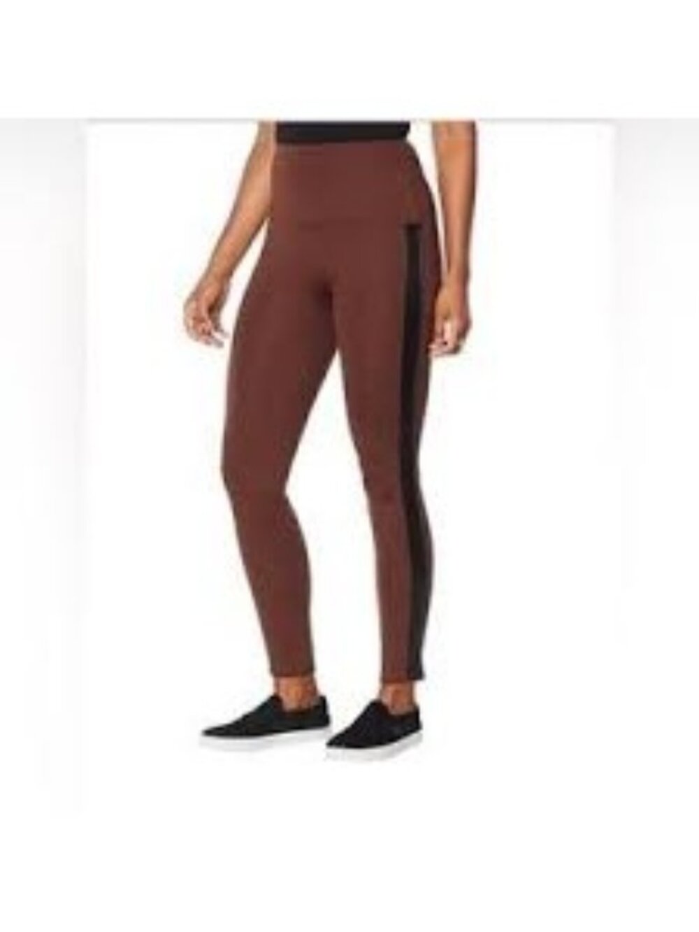 DG2 By Diane Gilman Ponte Side Quilted Faux Leather Legging Brown Petite Medium